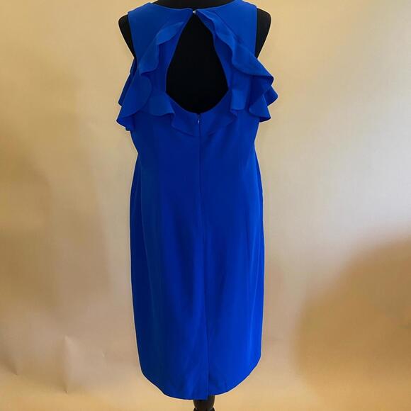 Maggy London Royal Blue Cold Shoulder Ruffle Sheath Midi Dress Size 16 - Picture 5 of 8